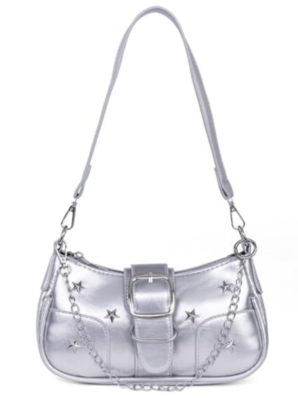 Women's Y2k Silver Metallic Hobo Purse - Sparkly Evening Shoulder Bag for Party,